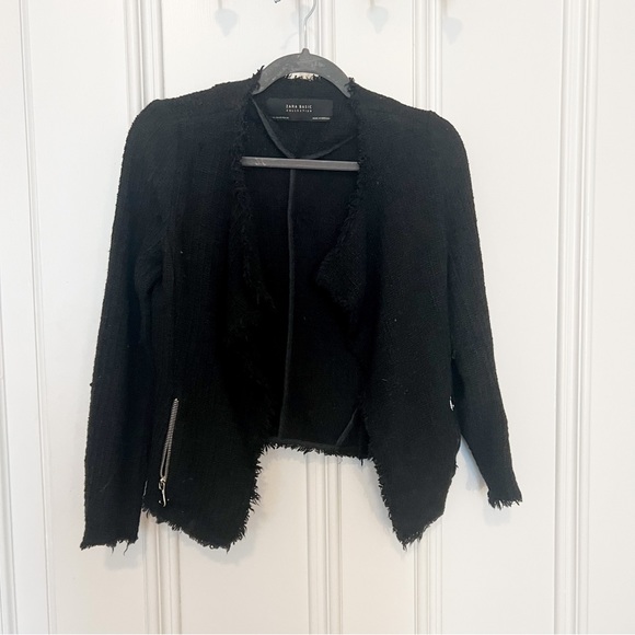 Zara Black Tweed Waterfall Blazer Jacket - Picture 2 of 4